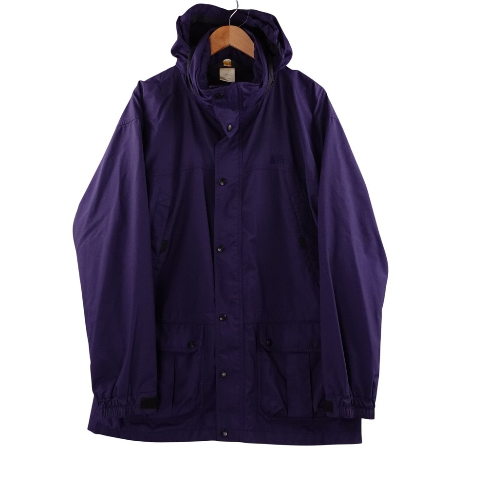 REI Mens Large Navy Blue Nylon Hooded Rain Jacket Parka Softshell Mesh Lined